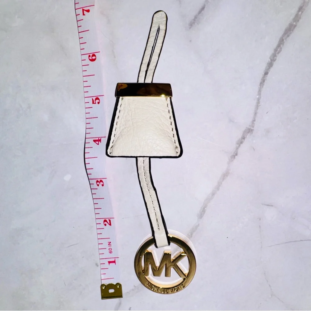 Michael Kors Gold and Cream MK Circle Logo Keyring Hangtag